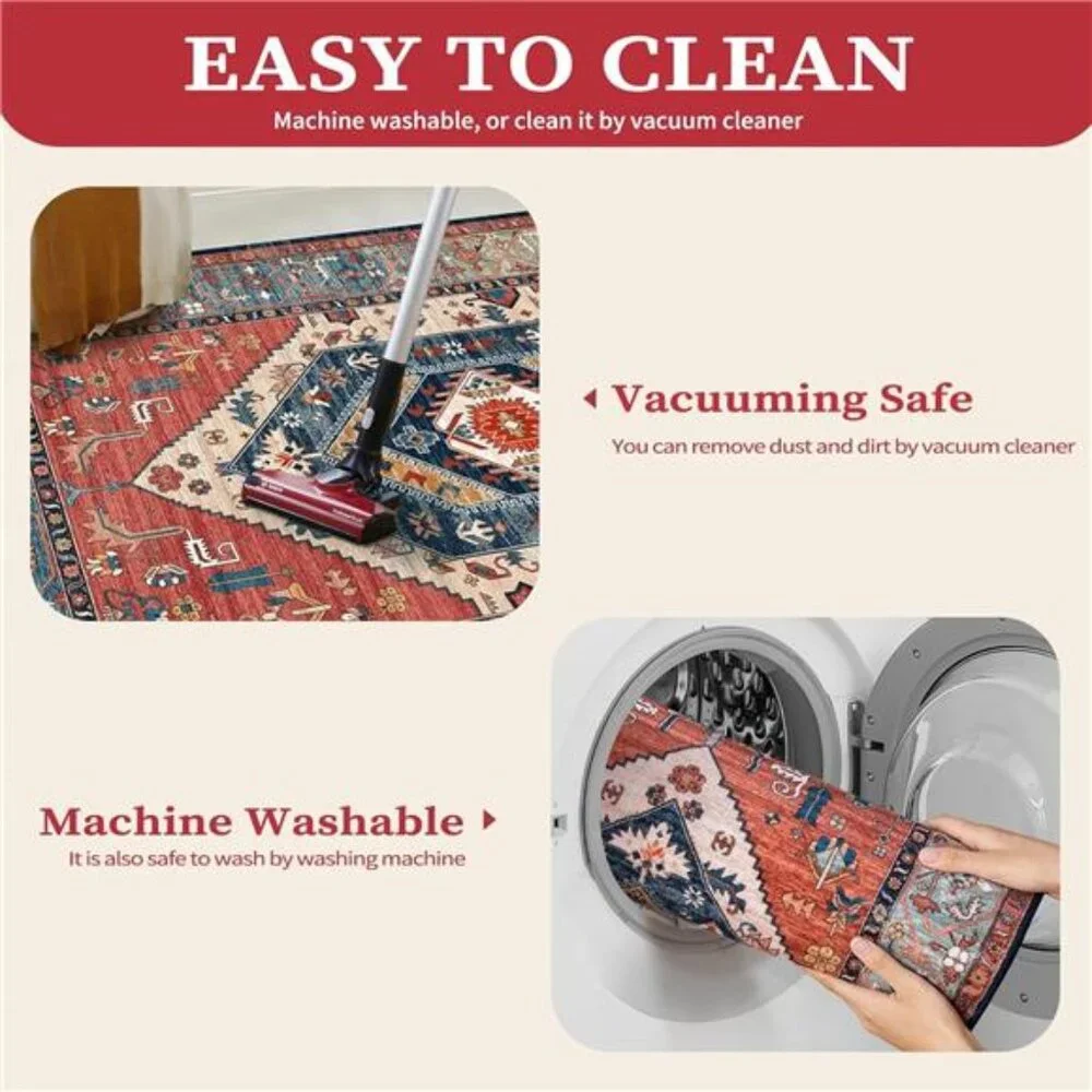 Boho Rugs for Entryway, 2x3 Rust Entryway Rug Non-Slip Washable Small Area Rug